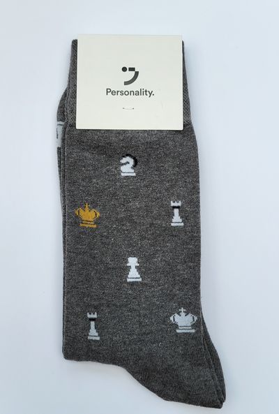 Chess Socks: King's Mate: Grey and White