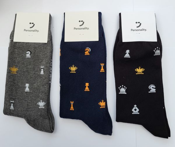 Chess Socks 3 pair: King's Mate: Grey, Blue and Black