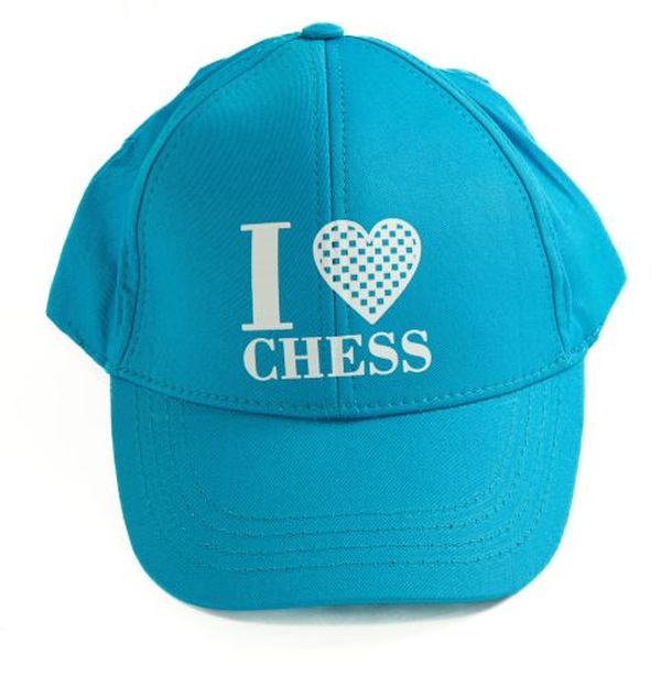 Honkbalpet "I Love Chess", Katoen, Turkoois