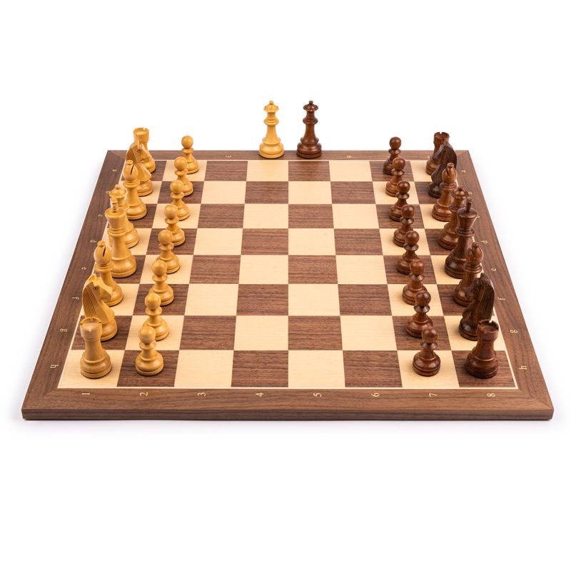 Houten Schaakset No: 4, Walnut standaard met Coördinaten + Acacia stukken
